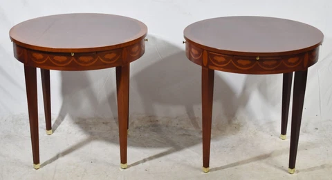 Pair of Baker Mahogany Oval Occasional Tables End Tables Cocktail Tables Inlays Cover