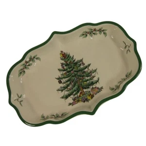Spode Weihnachtsbaum Ogee Süßigkeiten Geschirr Stechpalme grün Zierleiste Steingut S3324-G LESEN - Bild 1 von 5