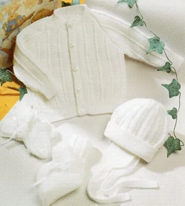 Baby toddler Knitting Pattern copy Cardigan hat mitts 4 ply 1-3 years - Picture 1 of 2