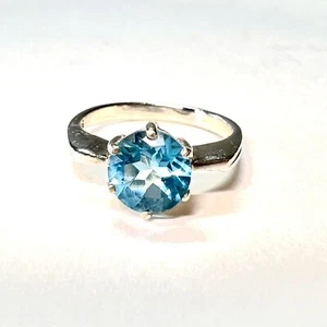Vintage 925 Sterling Silver Genuine Round Cut Blue Topaz Engagement Ring 2.70g - Picture 1 of 10