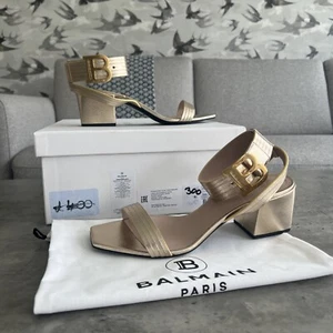 Balmain Leder Sandalen EU38 UK5 Metallic Gold Knöchelriemen B Schnalle Criss Cross - Bild 1 von 13