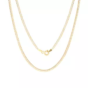 14K Yellow Gold 2mm Mens Solid Diamond Cut White Pave Cuban Chain Necklace 22" - Picture 1 of 10