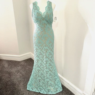 Vestido Deb Maxi tamanho 7 sem mangas renda Bodycon forrado formal verde perfeito NOVO COM etiquetas - Imagem 1 de 4