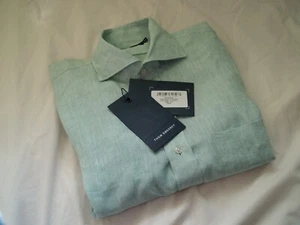 Thom Sweeney Aqua Linen Spread Collar Shirt, Size 15.5 / 39 - Picture 1 of 5