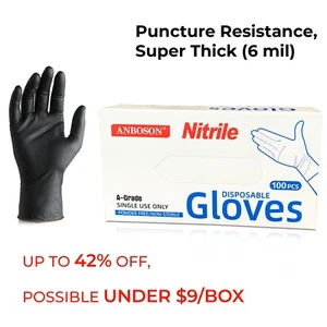 6 Mil Black Disposable Medical Exam Nitrile  Gloves -Latex & Powder Free, 100 ct - Picture 1 of 12