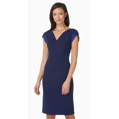 JS Collections Tulip Sleeve V-Neck Cocktail Work Dress Blue Navy Sapphire 8 NWT - Image 1 of 4