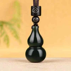 Natural Hetian Jade Gourd Jade Pendant Dark Green Jade Pendant Jewelry - Picture 1 of 7