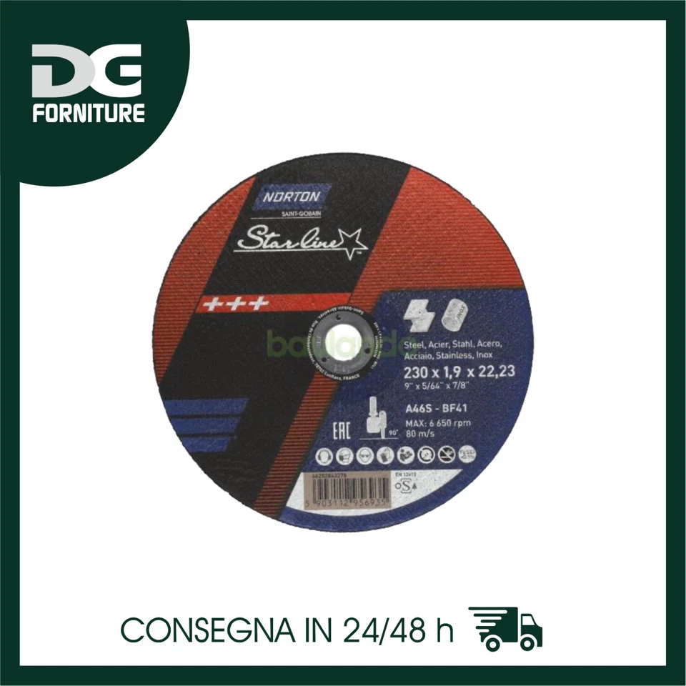 DISCO DA TAGLIO PER FERRO ACCIAIO MOLA 230x1,9 mm A46S-BF41  NORTON STARLINE - Image 1 of 1