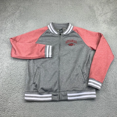 Arkansas Razorbacks Jacket Womens Extra Large Grey Full Zip NCAA Football Hogs Cover