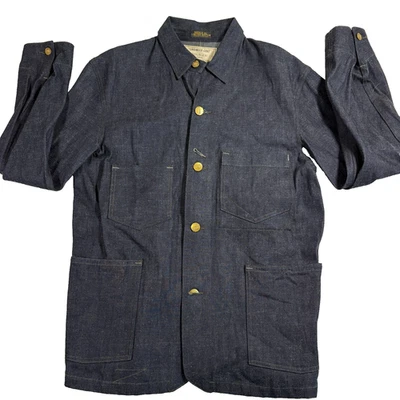 RRL Ralph Lauren Hombres Ingeniero Abrigo Chaqueta Grande Índigo Denim Ribete Ropa de Trabajo Foto 1 de 4
