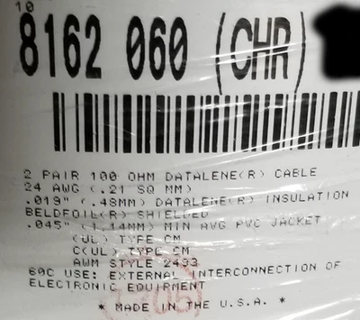 Belden 8162 24/2P Indiv. Shield Twist Pairs Datalene Low-Cap Computer Cable/50ft - Image 1 of 4