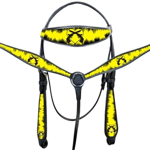 HILASON Western Horse Headstall Breast Collar Set Yellow American Leather | - Picture 1 of 2