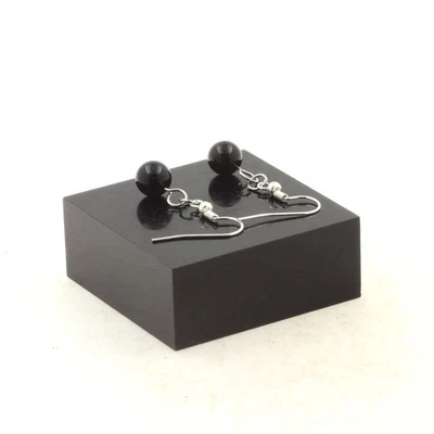 Earrings 1 Pearl Black Agate 8 MM Steel Stainless Steel Manufactured IN Fr - Image 1 of 2