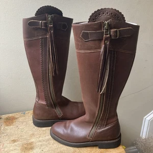 Botas El Estribo Mujer Talla 39 Marrón Alto Cuero Cremallera Borla España Equitación - Imagen 1 de 12