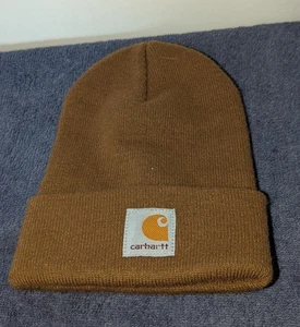 Cappello berretto Carhartt bambino taglia unica marrone con polsini in maglia logo acrilico - Foto 1 di 5