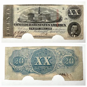 1863  $20 The Confederate States of America Canceled Note - CIVIL WAR Era - Picture 1 of 4
