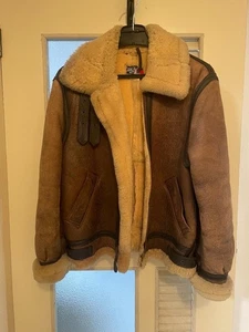 Markenlos USA Made B-3 Real Mouton Sheepskin Leather Flight Jacket Brown M - Bild 1 von 24