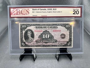1935 Canada $10 Bank Note English Graded BCS VF-20 SN# A504101 - Picture 1 of 5