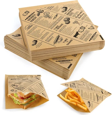 Dickes Burger Papier 150 Stück 15x15 cm fettdichte Pommes und Sandwich Tüten - Bild 1 von 4