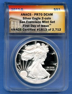 2012-S ANACS PR70 & RP 70 DCAM Silver US Mint 2 Coin Set ASE First Day Issue  - Image 1 of 4