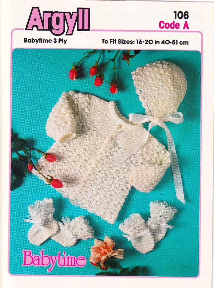 ARGYLL Vintage Knitting Pattern 106 Baby Matinee Set 16-20" Laminated - Image 1 of 1