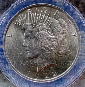 1922 P  Peace Silver Dollar ANACS Graded AU 58 Condition. - Picture 1 of 4