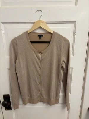 TALBOTS Women’s Gold Metallic Lightweight Button Front Cardigan Size Medium - Image 1 of 4