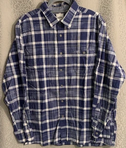 Rown Blue & White Plaid Long Sleeve 100% Cotton Button Up XL - Picture 1 of 9