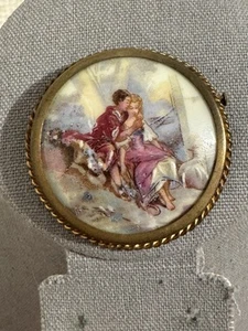 Vintage antike Limoges Brosche französischer Schäferhund & Schäferin umwerbendes Paar Porzellan - Bild 1 von 10
