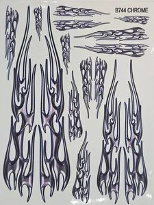 NOT CUT-B744 Cromo Fiamme-1/24-RC Auto Trasparente Opaco Finitura Vinile Foglio Adesivo - Foto 1 di 5