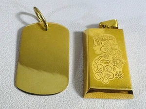 Solid 22K 916 Fine Real Gold Two (2) Set of Pendant Rectangle Bar 9.1g - Picture 1 of 22