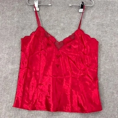 Lencería top cami satinado rojo Valerie Stevens sin mangas detalles de corazón ribete de encaje Foto 1 de 4