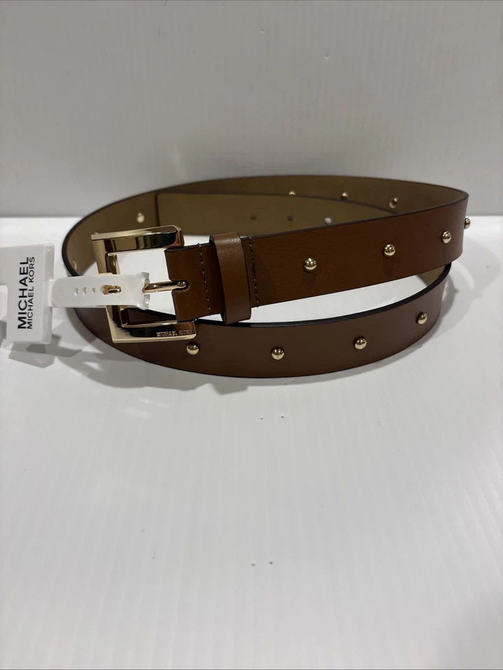 НОВЫЙ MICHAEL KORS женщин кожаный ремень W золотой гвоздики и пряжки коричневый Sz M - Изображение 1 из 4