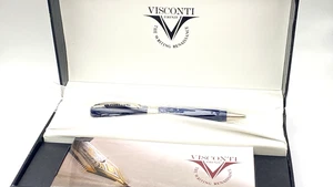 NEW VISCONTI REMBRANDT BALLPOINT PEN IN BOX BLUE AND WHITE MARBLE MADE IN ITALY - Picture 1 of 12