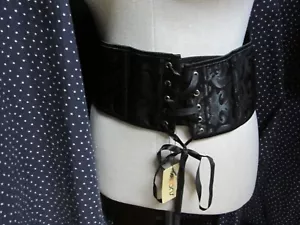 ""BLACK BROCADE DESIGN - STOMACHER - LACE UP FRONT - HOOK BACK"" - NWT - M-XL - Picture 1 of 3