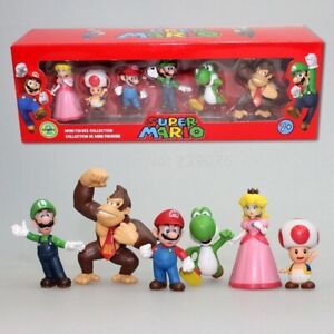6pc Super Mario Bros Peach Toad Mario Luigi Yoshi Donkey Kong Action Figure Toys