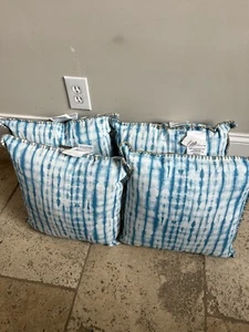 2 Allen + Roth 16.5 Sq Indoor Outdoor Throw Pillows Blue Tie Dye Beach Cottage - Picture 1 of 5