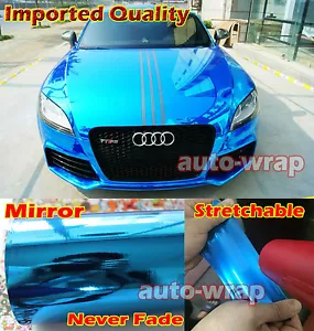 Entire Car Wrap Glossy Mirror Chrome Blue Vinyl Sticker 50FT x 5FT - Stretchable - Foto 1 di 6