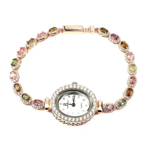 Silver Watch Tourmaline Genuine Natural Mined Gems Solid Sterling 7 1/2 Inch - Picture 1 of 24