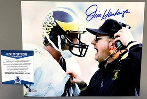 JIM HARBAUGH W/ BO SCHEMBECHLER SIGNED 8x10 PHOTO MICHIGAN BECKETT WITNESS COA - Picture 1 of 1