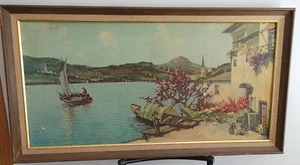 Alfredo Caldini Mediterranean coast town, Goes lithograph Co. 1950's - Picture 1 of 12