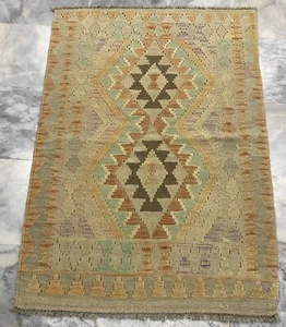 Alfombra Kilim Afgana Vintage Multicolor Lana Salón Azteca Kilim 80x117cm - Imagen 1 de 3