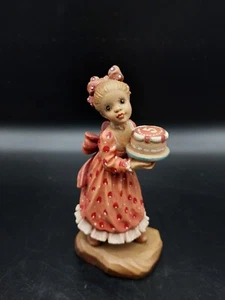 ANRI Figure Sarah Kay Make A Wish 4.5” Wood Carving Design Valentine Girl Cake - Picture 1 of 8