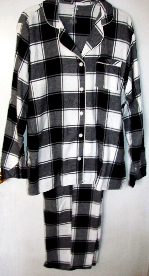 NUEVO CON ETIQUETAS Mujer SONOMA/KOHLS Negro Blanco Franela a Cuadros 2 Piezas Pijama Top Pantalón XXL Foto 1 de 1