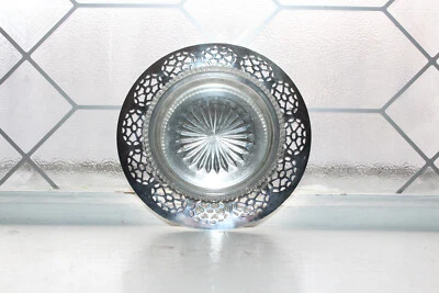 Vintage Oxford Plate Pierced Silverplate and Glass Jelly Dish Coaster Ashtray - Image 1 of 4