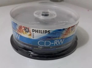 25-PK Philips Logo 12X CD-RW CDRW ReWritable Blank Disc 700MB Spindle Cake Box - Picture 1 of 3