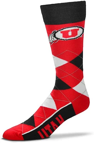 Utah Utes Red Black & White Argyle Lineup Deuce Crew Socks Cover
