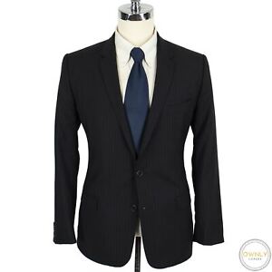 LNWOT Dolce & Gabbana Martini Black Wool Striped Italy Top Stitch 2Btn Suit 40S