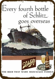 1945 SCHLITZ Beer & WWII War Ship Vintage-Look DECORATIVE REPLICA METAL SIGN - Picture 1 of 1