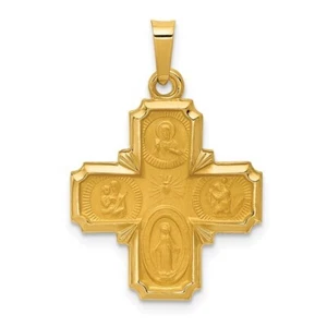 14K Yellow Gold Polished & Satin Four Way Medal Pendant - Picture 1 of 4